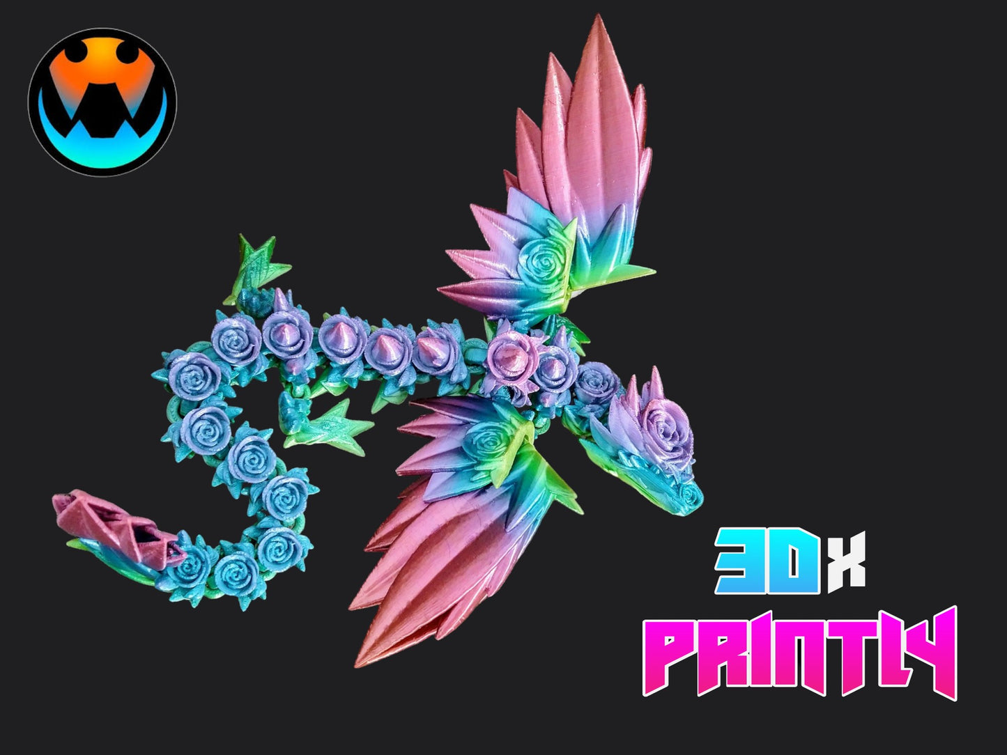 Rose Crystal Dragon - Cinderwind 3D Design - Rainbow / Color shift PLA