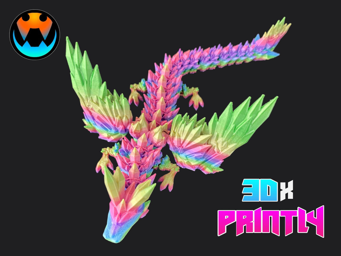 Winged Crystal Dragon - Cinderwind 3D Design - Rainbow / Color shift PLA