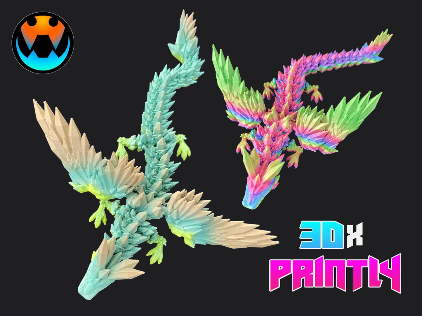 Winged Crystal Dragon - Cinderwind 3D Design - Rainbow / Color shift PLA