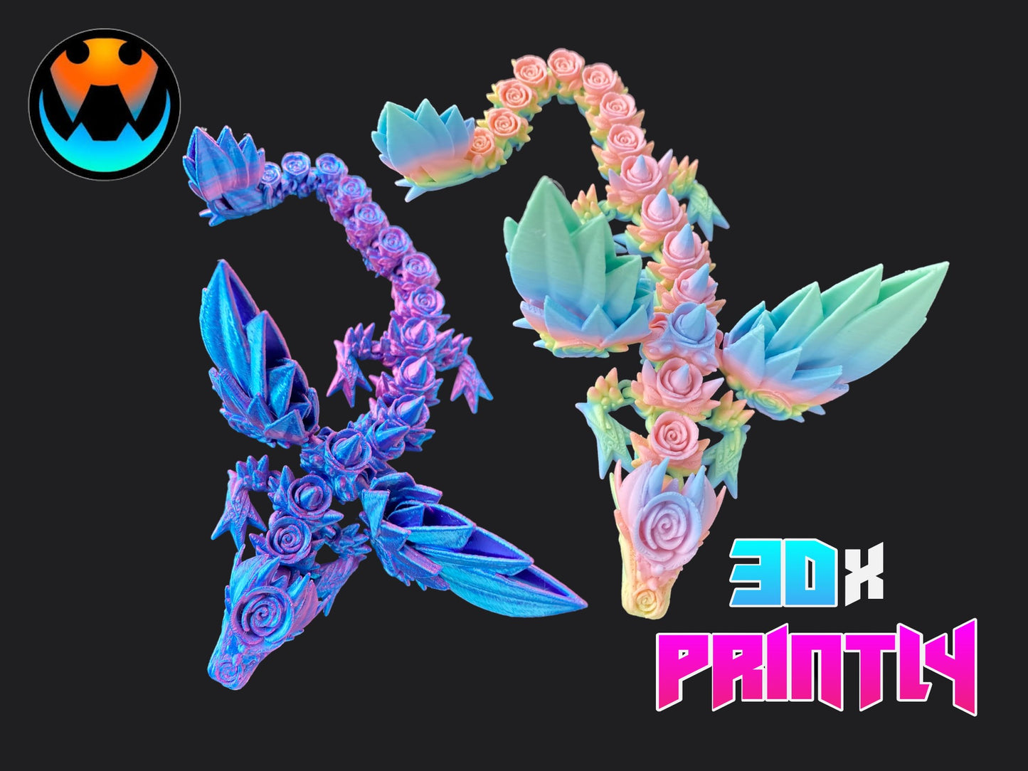 Rose Crystal Dragon - Cinderwind 3D Design - Rainbow / Color shift PLA